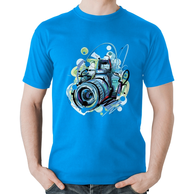 Camiseta Algodão Câmera Fotográfica - Azul