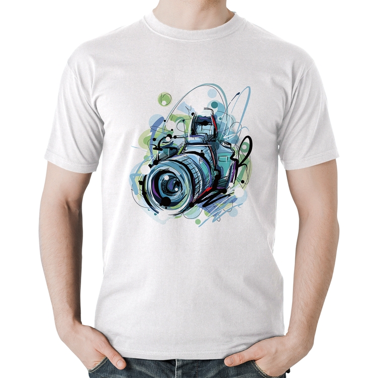 Camiseta Algodão Câmera Fotográfica - Branca