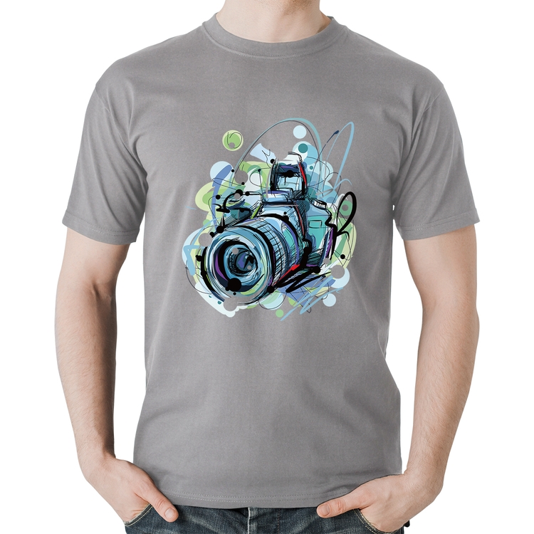Camiseta Algodão Câmera Fotográfica - Cinza