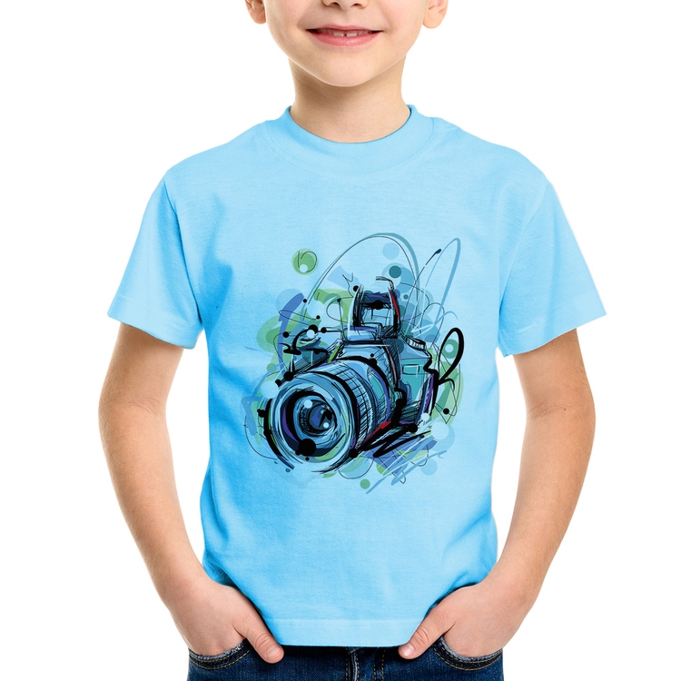 Camiseta Infantil Câmera Fotográfica - Azul Bebê