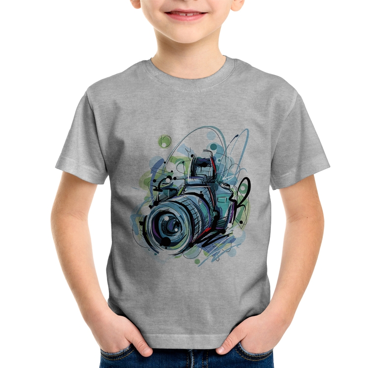 Camiseta Infantil Câmera Fotográfica - Cinza