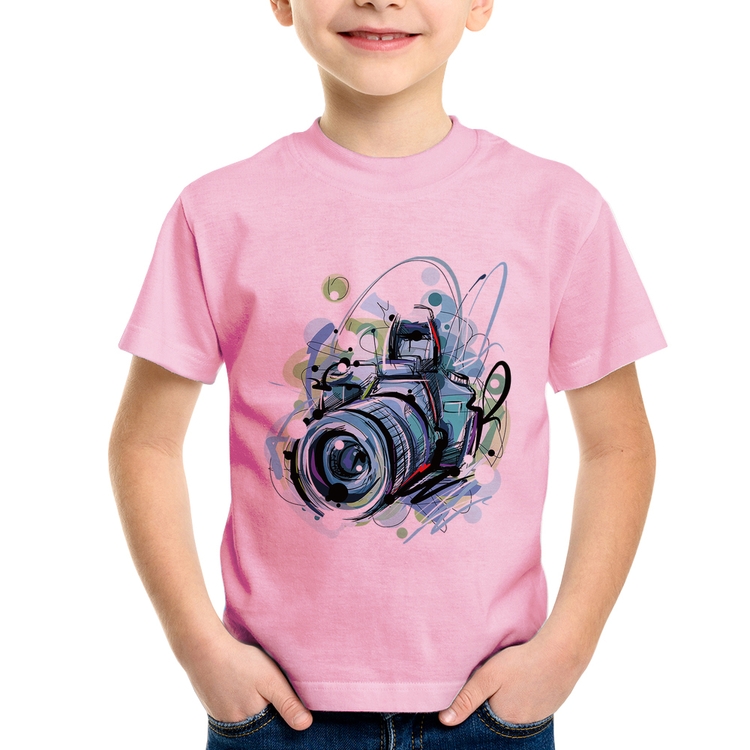Camiseta Infantil Câmera Fotográfica - Rosa Bebê