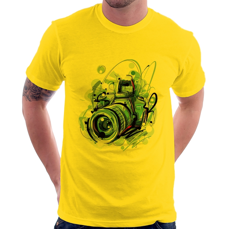 Camiseta Câmera Fotográfica - Amarela