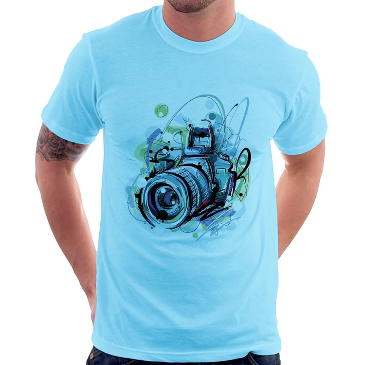 Camiseta Câmera Fotográfica - Azul Bebê