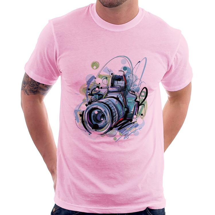 Camiseta Câmera Fotográfica - Rosa Bebê