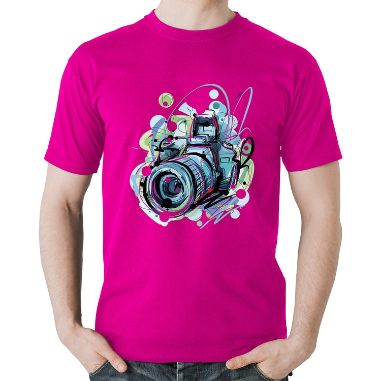 Camiseta Algodão Câmera Fotográfica - Rosa