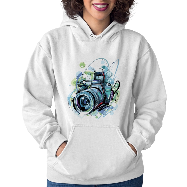 Moletom Feminino Câmera Fotográfica - Branco