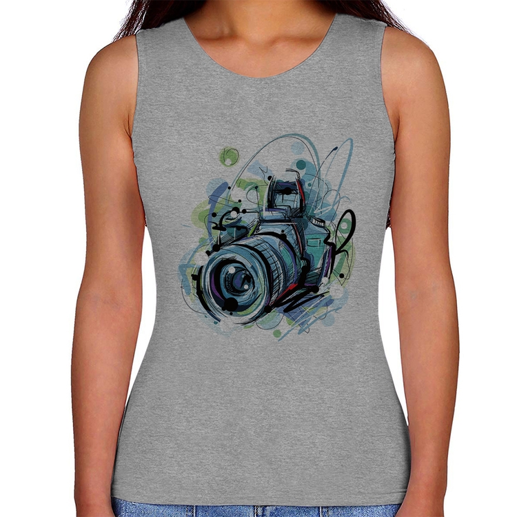 Regata Feminina Câmera Fotográfica - Cinza