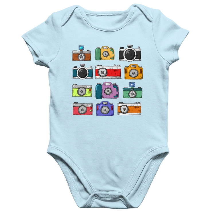 Body Bebê Algodão Câmeras Retrô - Azul Bebê