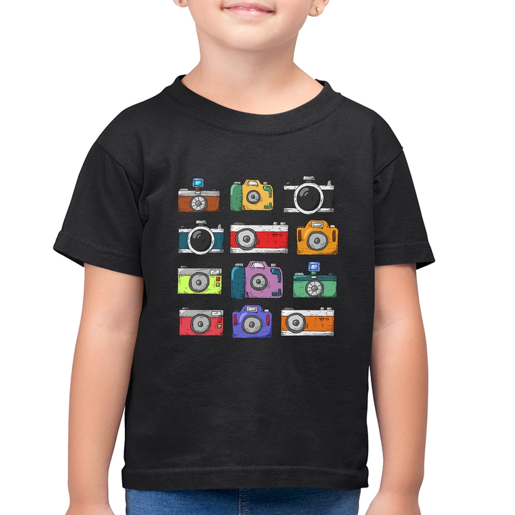 Camiseta Algodão Infantil Câmeras Retrô