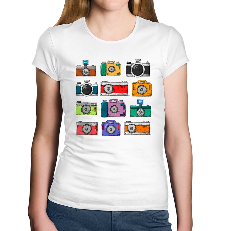 Baby Look Algodão Câmeras Retrô - Branca