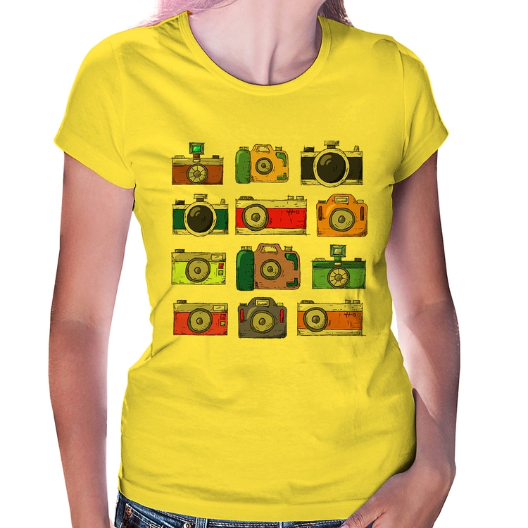 Baby Look Câmeras Retrô - Amarela