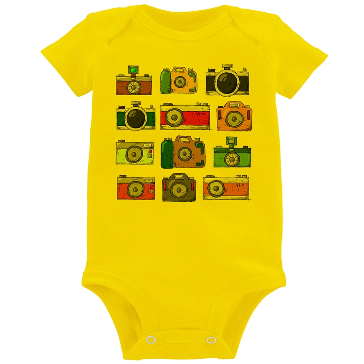 Body Bebê Câmeras Retrô - Amarelo