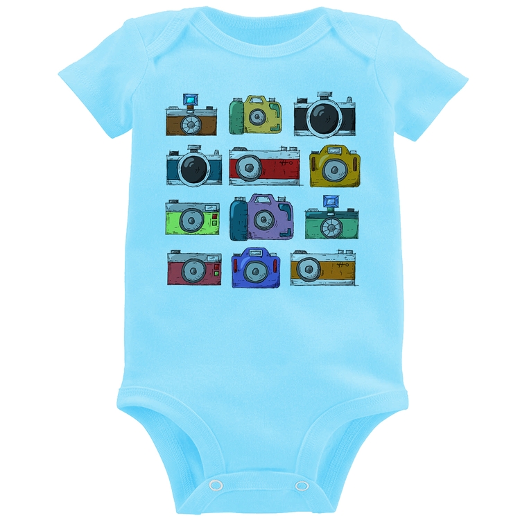 Body Bebê Câmeras Retrô - Azul Bebê