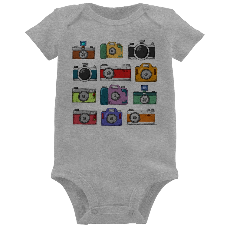 Body Bebê Câmeras Retrô - Cinza