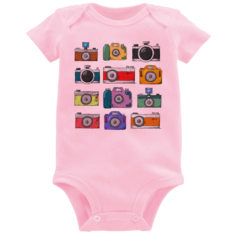 Body Bebê Câmeras Retrô - Rosa Bebê
