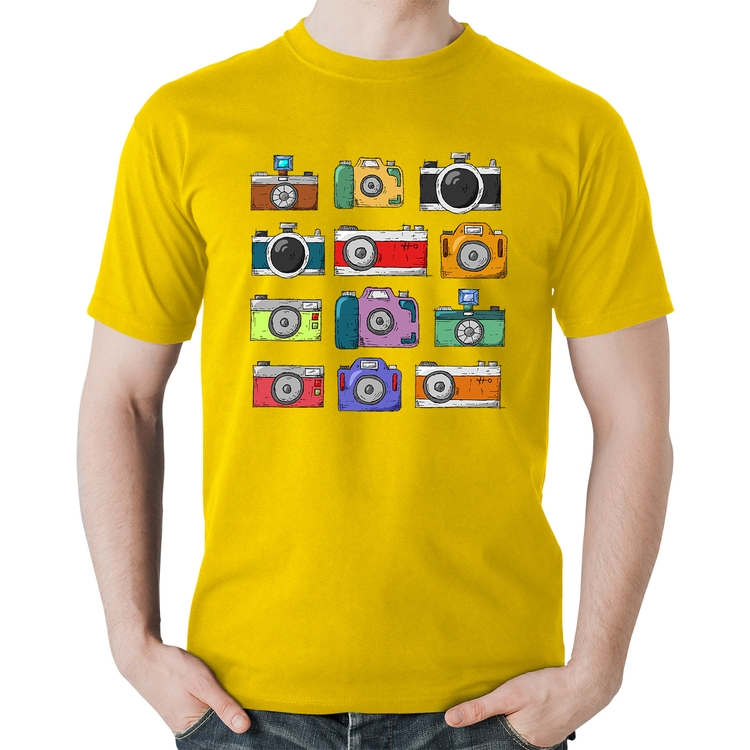 Camiseta Algodão Câmeras Retrô - Amarela