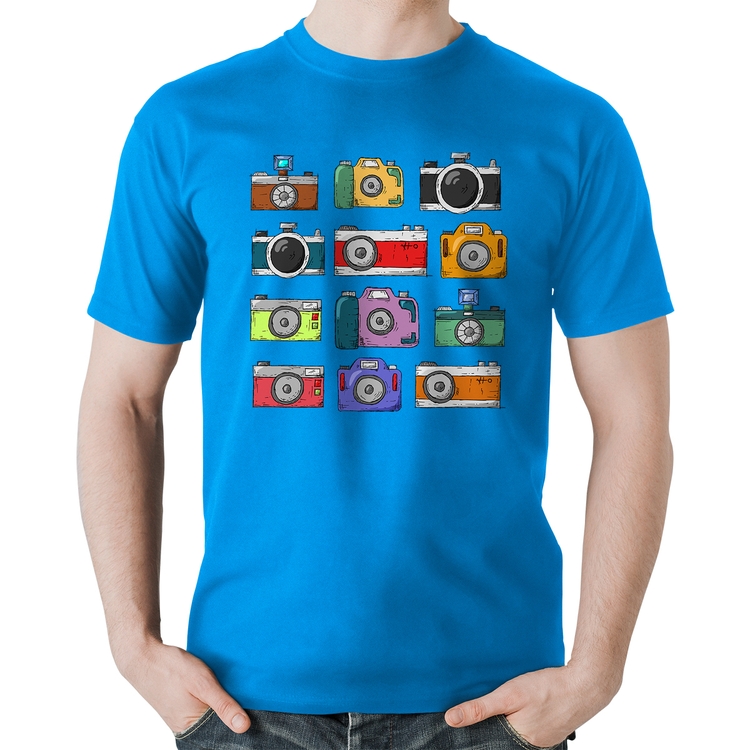 Camiseta Algodão Câmeras Retrô - Azul