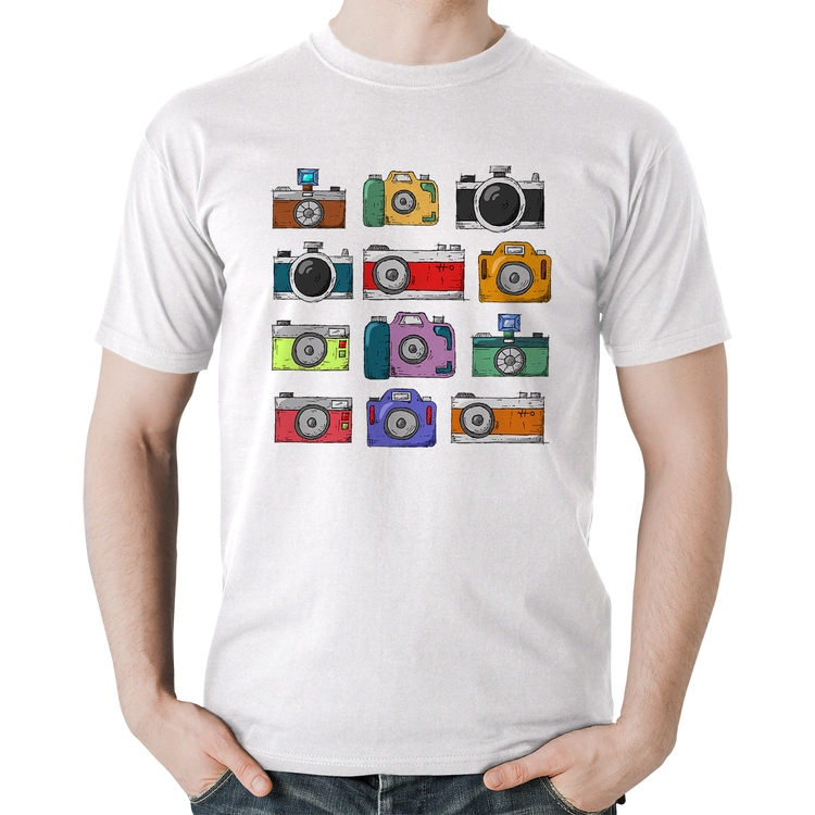 Camiseta Algodão Câmeras Retrô - Branca