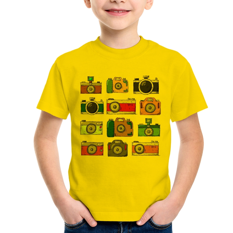 Camiseta Infantil Câmeras Retrô - Amarela