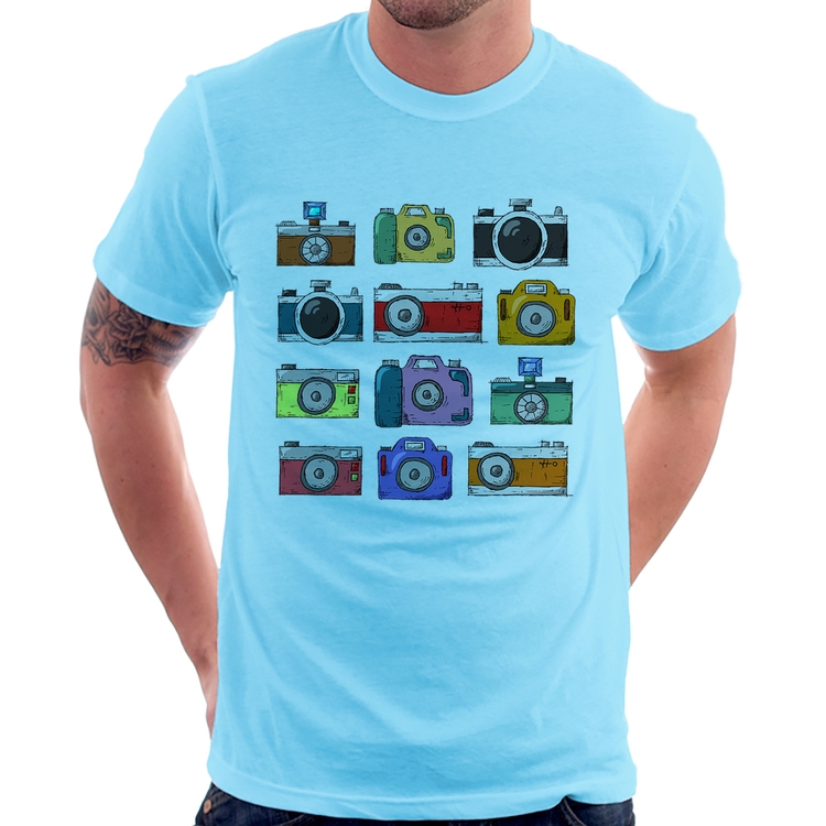 Camiseta Câmeras Retrô - Azul Bebê