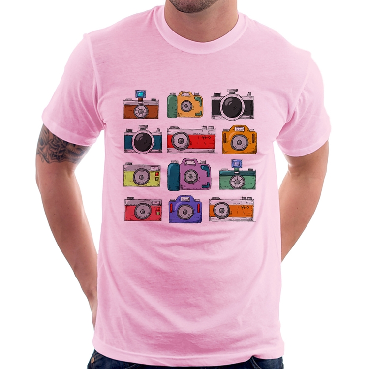 Camiseta Câmeras Retrô - Rosa Bebê