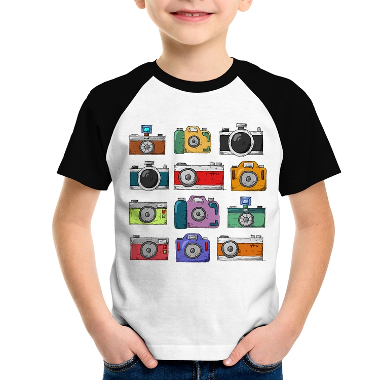 Camiseta Raglan Infantil Câmeras Retrô