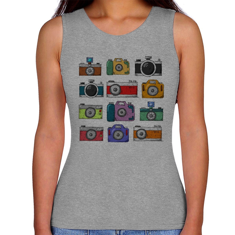 Regata Feminina Câmeras Retrô - Cinza