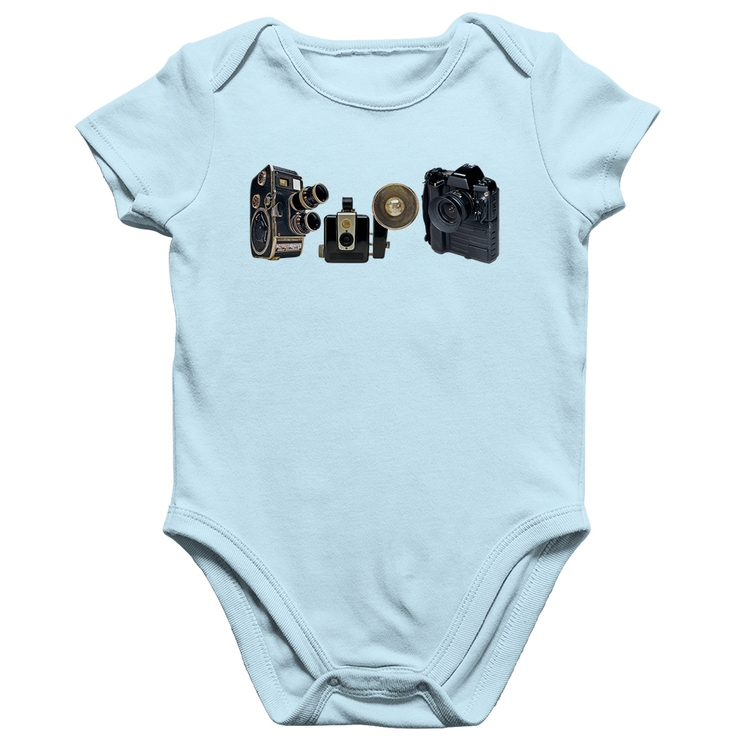 Body Bebê Algodão Câmeras Vintage - Azul Bebê