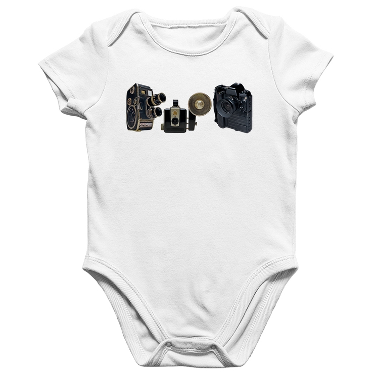 Body Bebê Algodão Câmeras Vintage - Branco