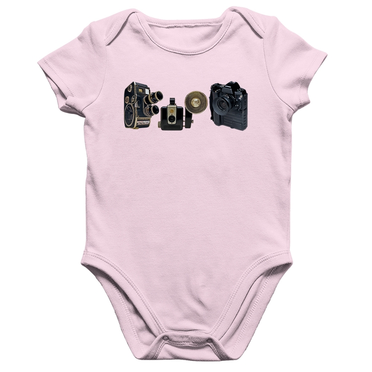 Body Bebê Algodão Câmeras Vintage - Rosa Bebê