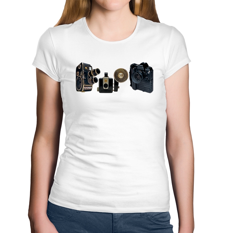 Baby Look Algodão Câmeras Vintage - Branca