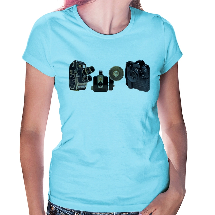 Baby Look Câmeras Vintage - Azul Bebê