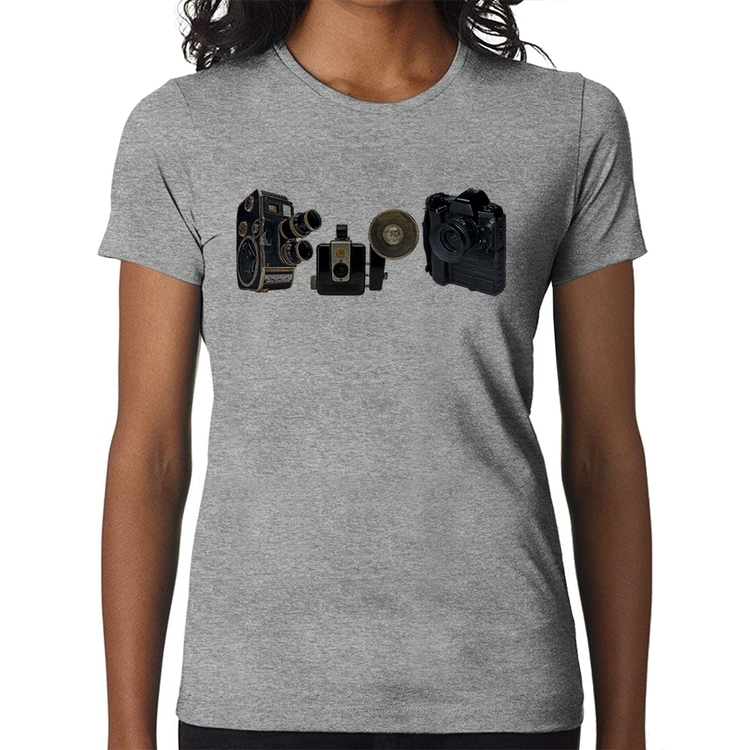 Baby Look Câmeras Vintage - Cinza