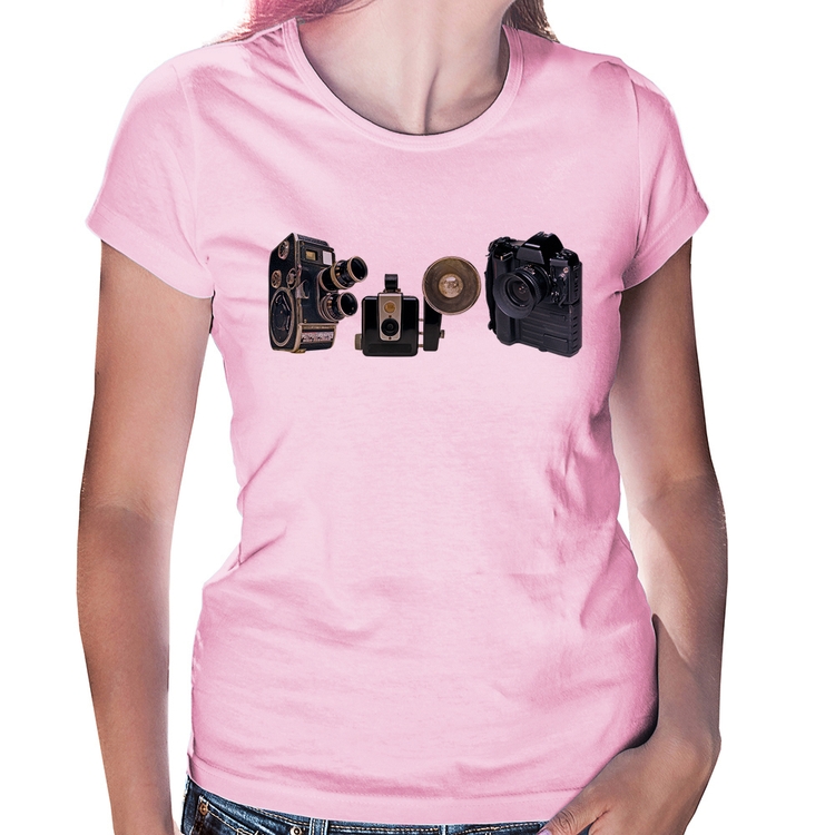 Baby Look Câmeras Vintage - Rosa Bebê