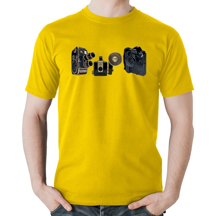 Camiseta Algodão Câmeras Vintage - Amarela