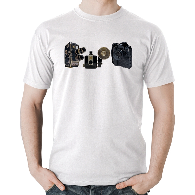Camiseta Algodão Câmeras Vintage - Branca