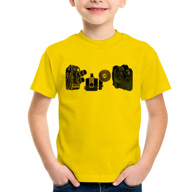 Camiseta Infantil Câmeras Vintage - Amarela