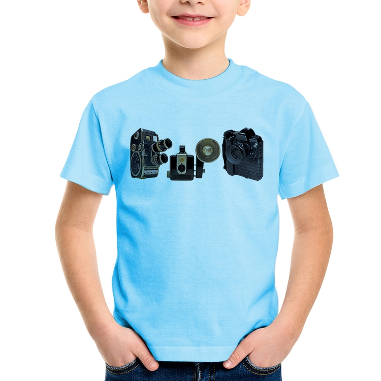Camiseta Infantil Câmeras Vintage - Azul Bebê