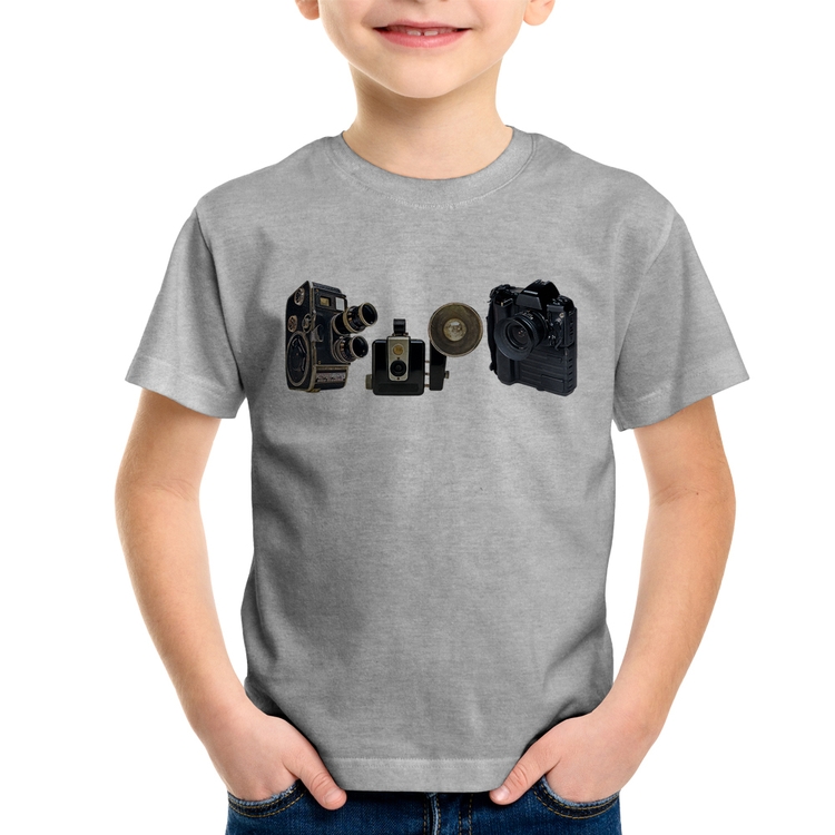 Camiseta Infantil Câmeras Vintage - Cinza
