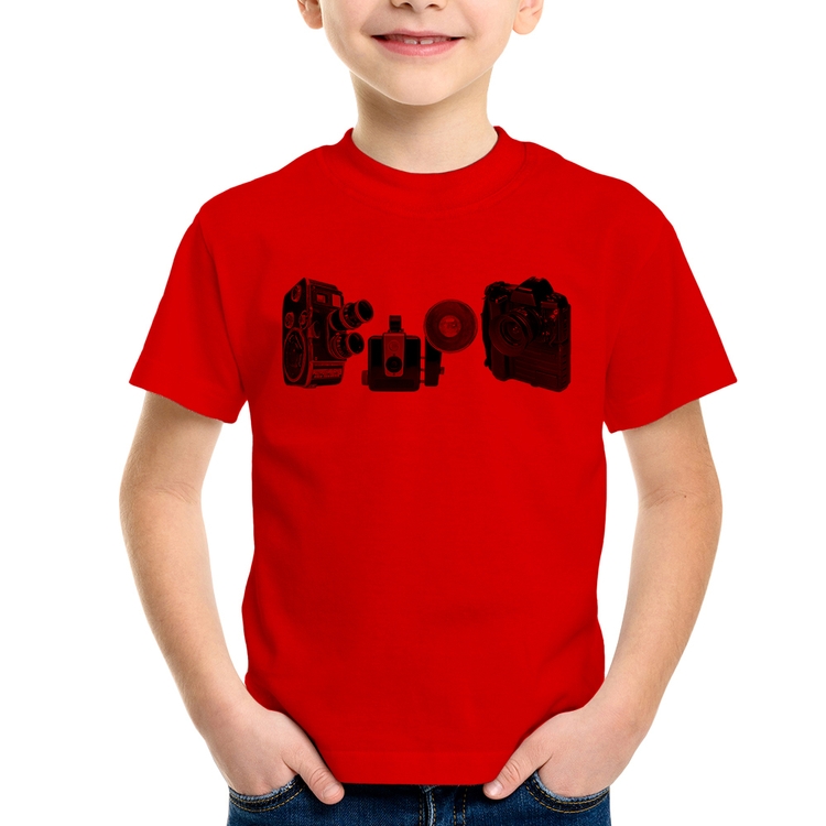 Camiseta Infantil Câmeras Vintage - Vermelha