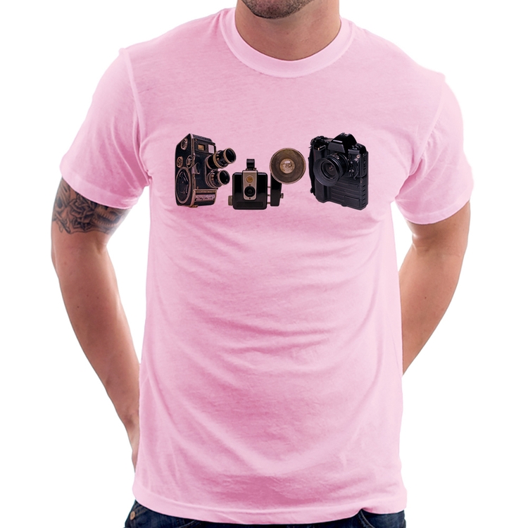 Camiseta Câmeras Vintage - Rosa Bebê