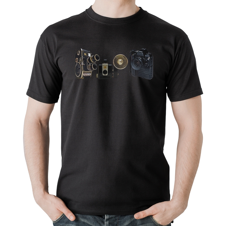 Camiseta Algodão Câmeras Vintage