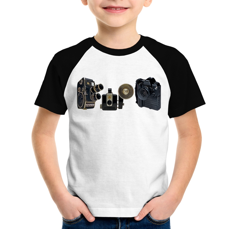 Camiseta Raglan Infantil Câmeras Vintage