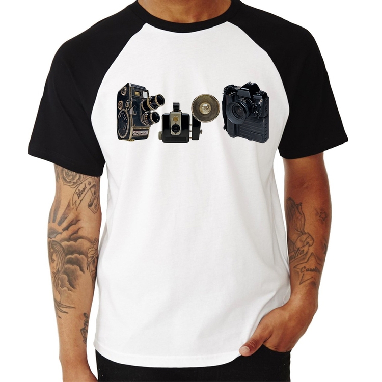 Camiseta Raglan Câmeras Vintage