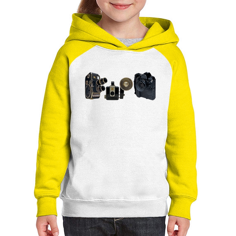 Moletom Infantil Câmeras Vintage - Branco/Amarelo