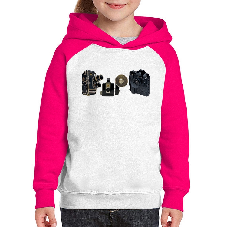 Moletom Infantil Câmeras Vintage - Branco/Rosa