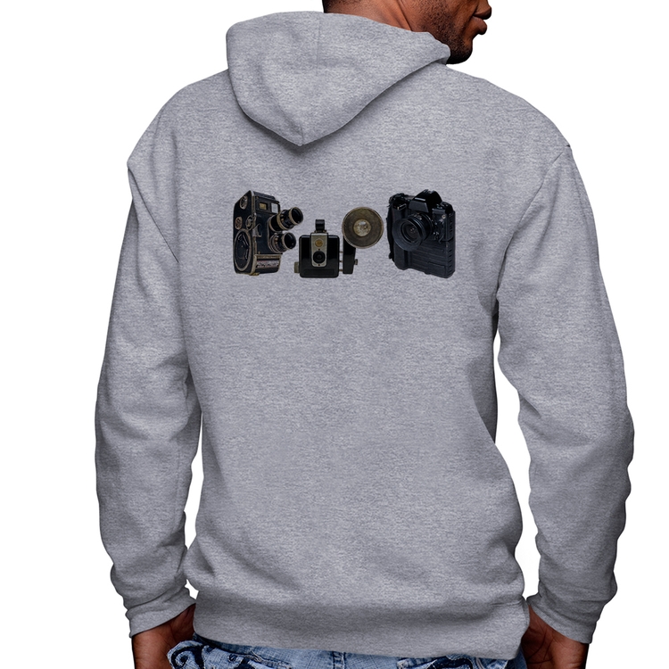 Blusa Moletom Câmeras Vintage Masculina com Capuz e Zíper - Mescla