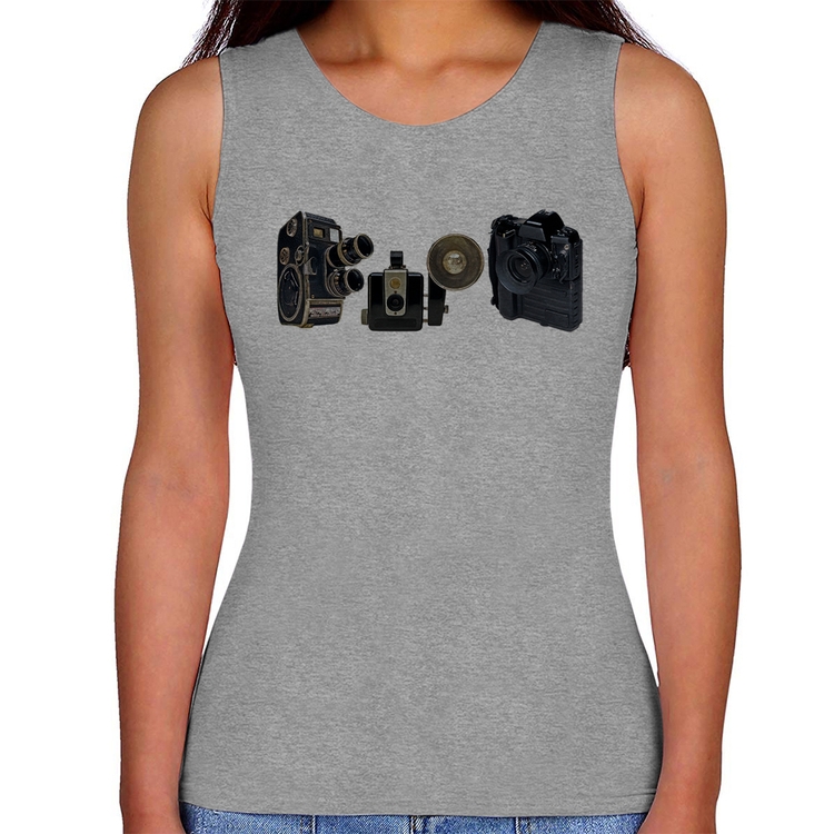 Regata Feminina Câmeras Vintage - Cinza