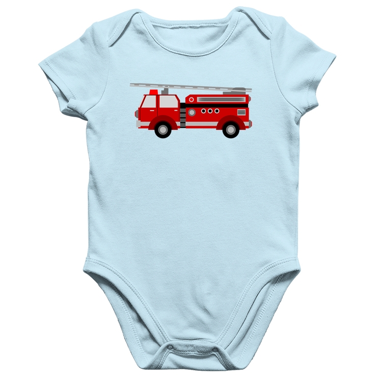 Body Bebê Algodão Caminhão de Bombeiro - Azul Bebê